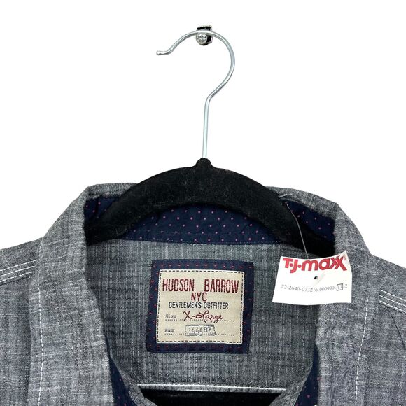 Hudson Barrow NYC Mens Button Up Shirt Collared Western Long Sleeve Gray Sz XL - Picture 3 of 5